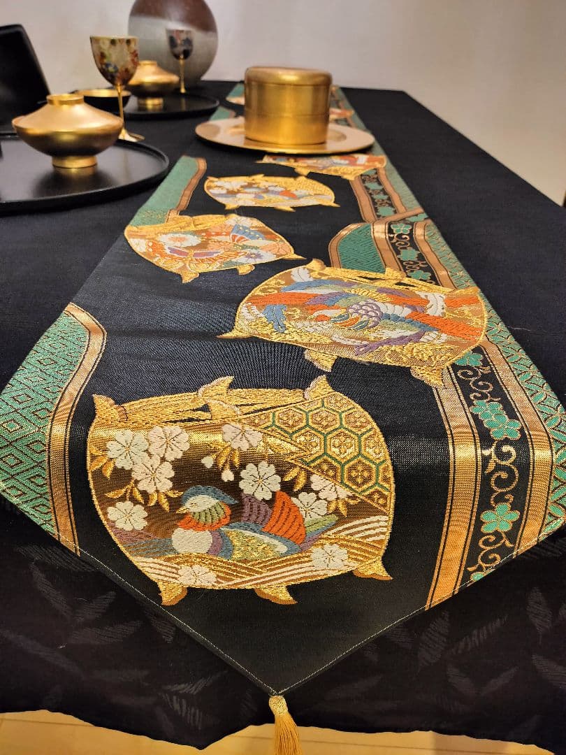 A645★逸品‼️豪華刺繍‼️ひな祭り‼️袋帯正絹テーブルランナー2m20cm