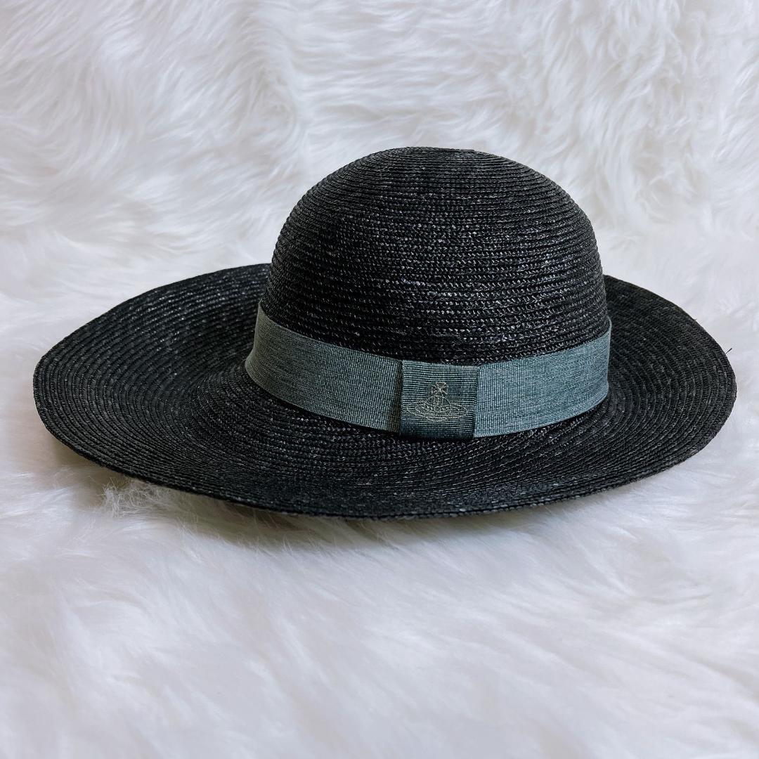 ヴィヴィアンウエストウッド　麦わら帽子　リボン　現行タグ　ラフィア　オーブロゴ