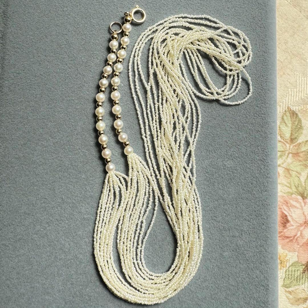 天然真珠10連 あこや 砂ケシ パール 585刻印 k14製 ネックレス