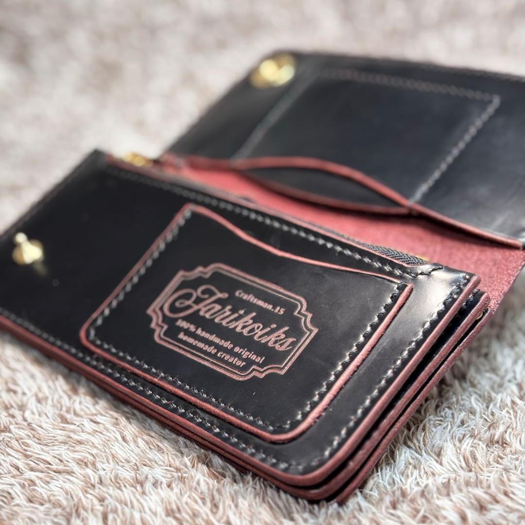 ◎個性派.トラッカーウォレット3層.顔料赤芯.スナップロック.アメカジ◎