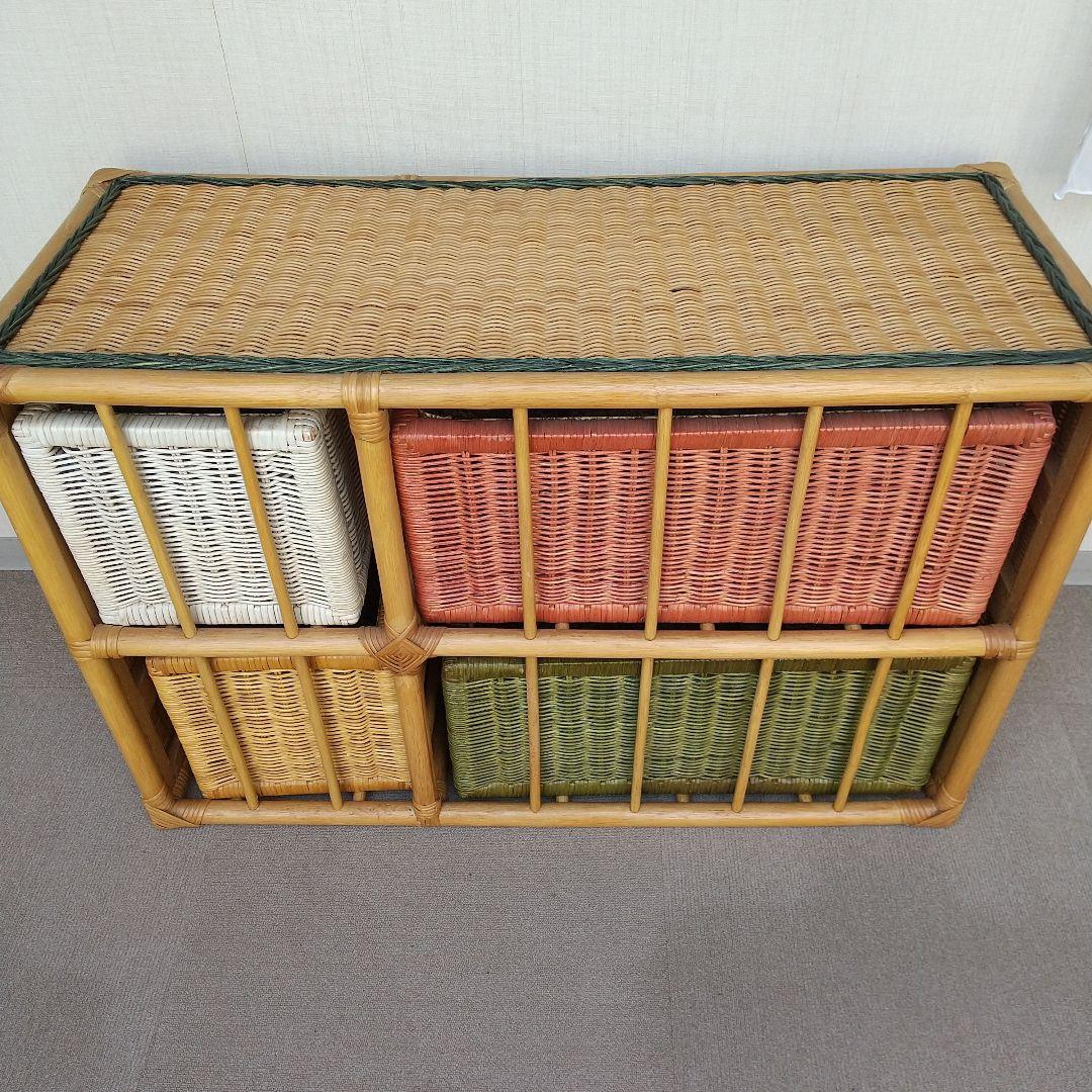ラタン収納ボックス付きチェスト 引き出し 内張り 布付き