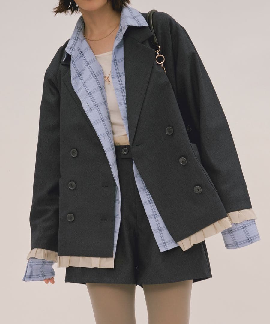 loin nuit ロワンニュイ フリルレイヤードデザインジャケット ネイビー