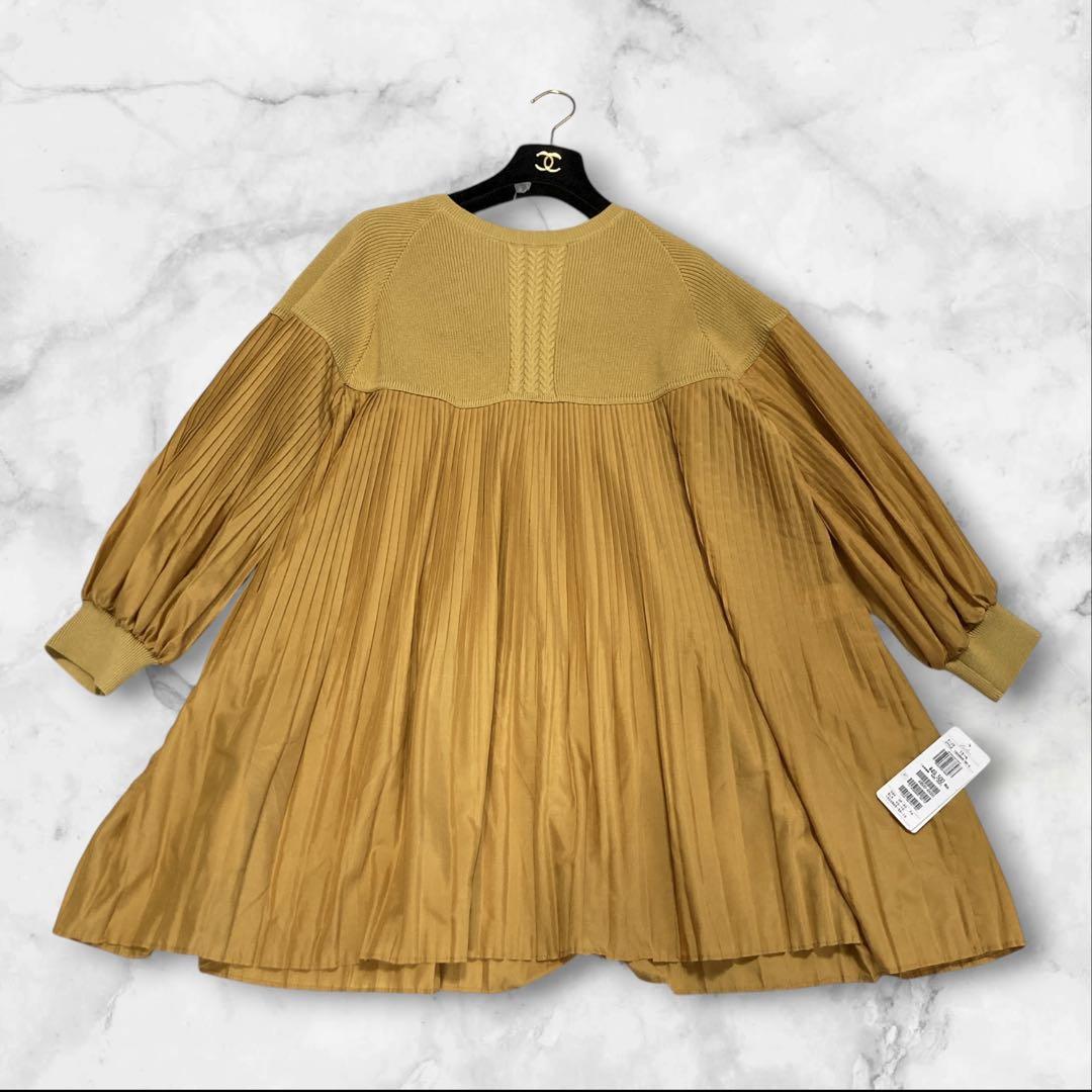 【未使用タグ付き】レリアン　近年タグ　長袖ニット　切り替え　プリーツ　イエロー