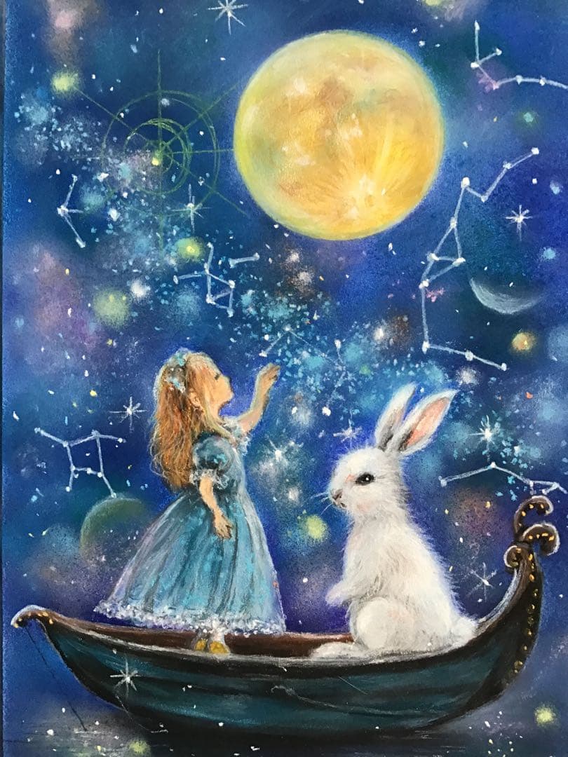 森のクリスマス　絵画アート原画　パステル画