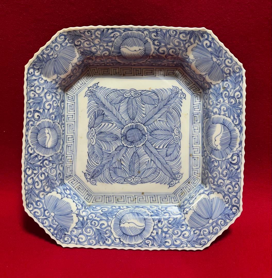 古美術 古伊万里 染付 八角皿 角皿 大皿 飾り皿 古道具