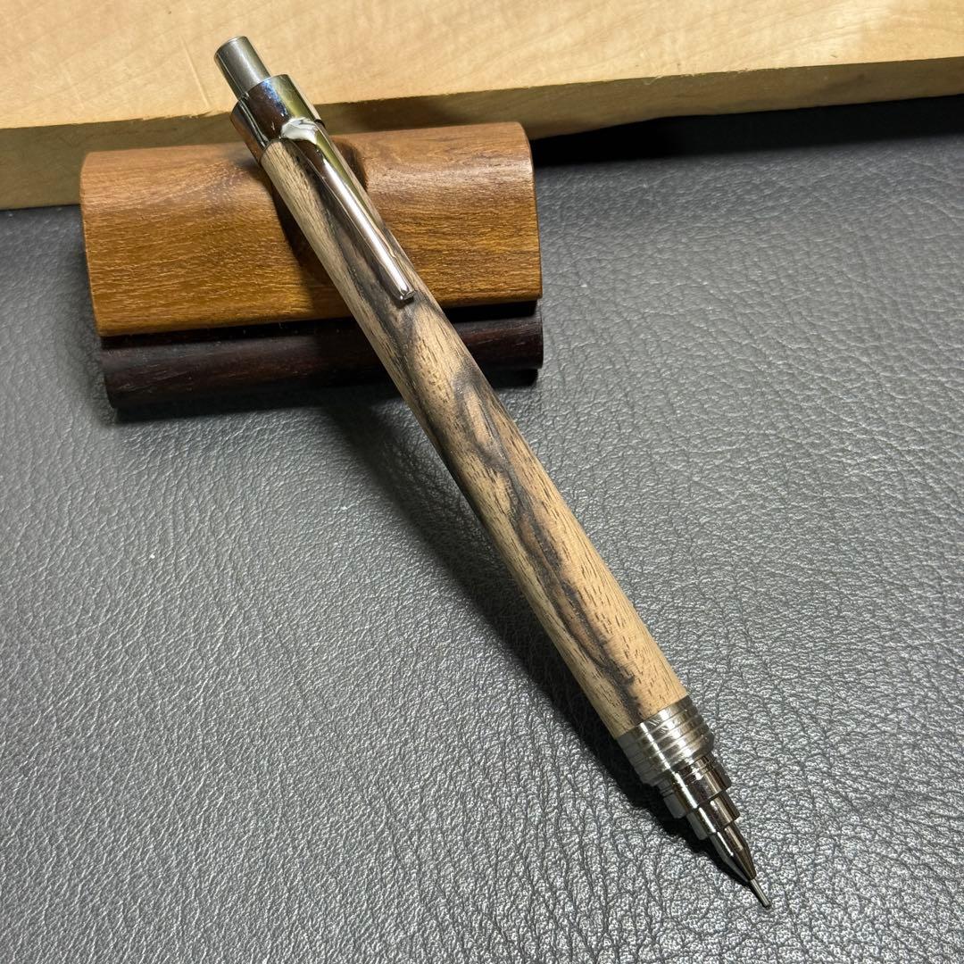 99黒柿　木軸シャーペン　最強低重心　ステンレス 溝付き　無塗装