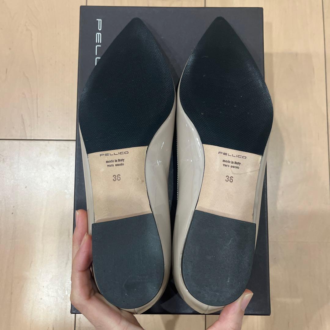 専用【新品裏ばり済】PELLICOベージュポインテッドトゥフラットシューズ36