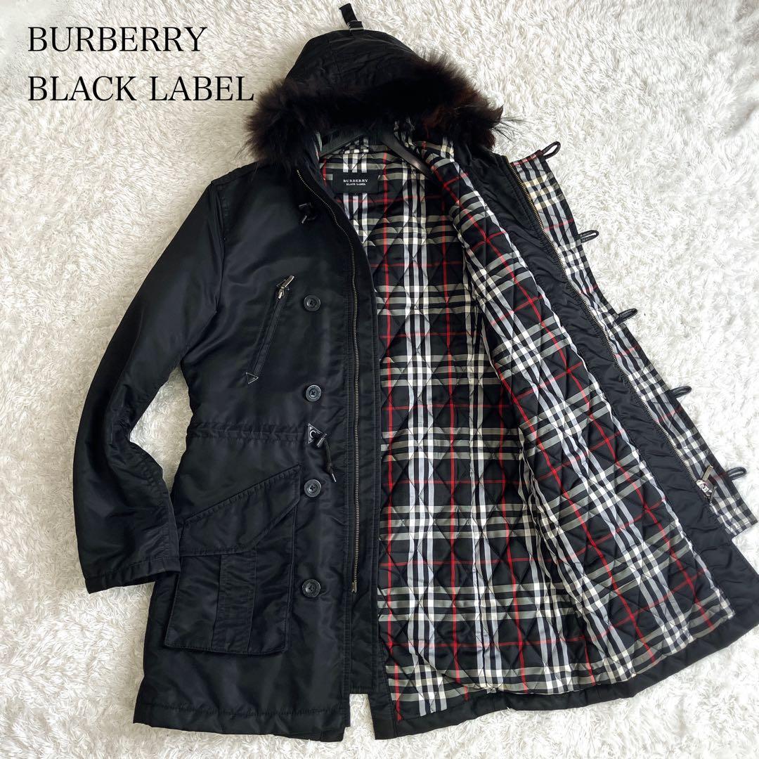2way✨バーバリー モッズコート ロング ファー ノバチェック 中わた 黒 L