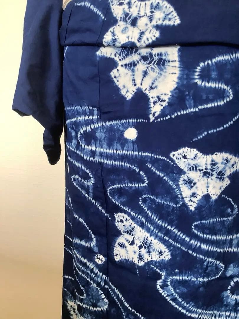 波に千鳥絞り浴衣　絵羽柄　付け下げ調