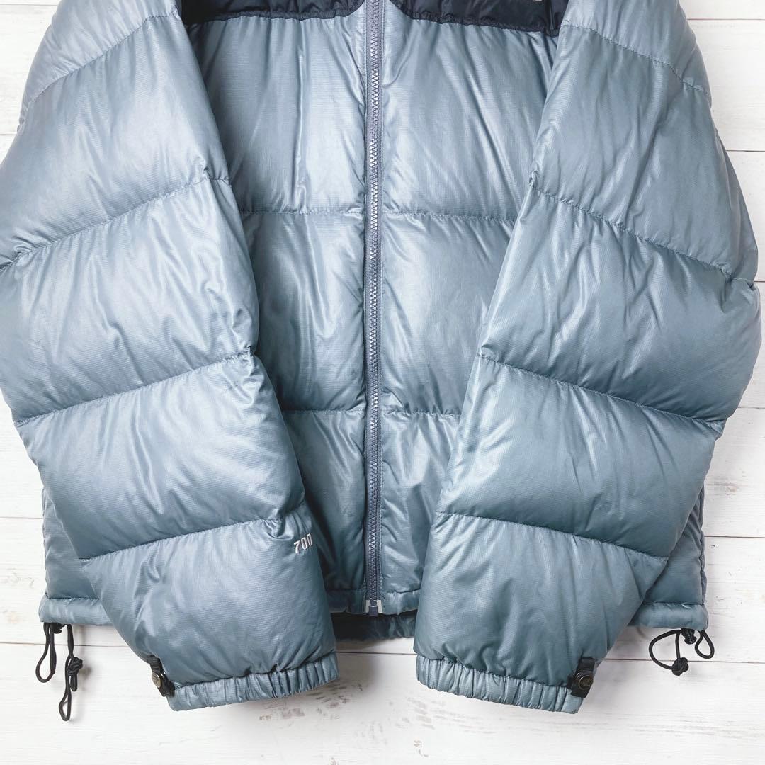 ノースフェイス ダウンジャケット ヌプシ ロゴ刺繡　700FP 灰 黒 L