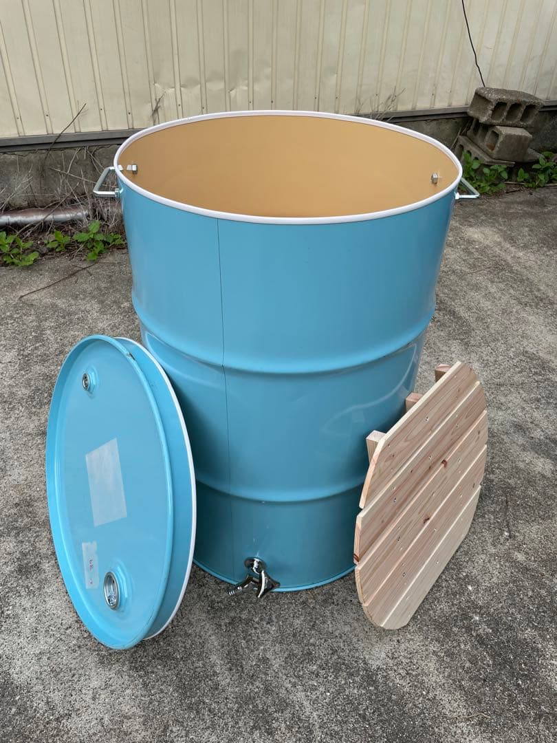 ドラム缶風呂 排水蛇口とすのこ付き 持ち手もあり