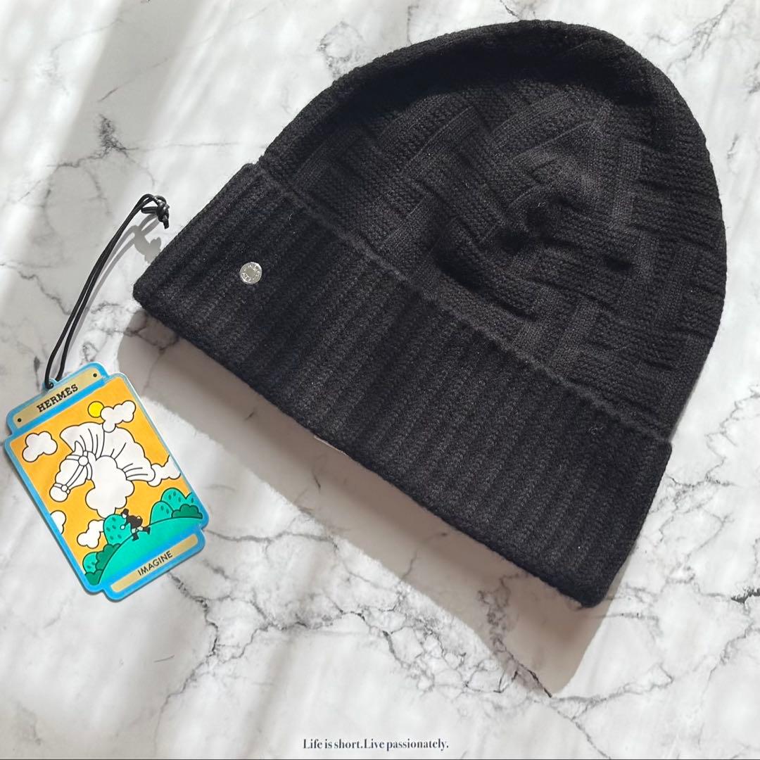 エルメス　HERMESブラックニット帽　セリア