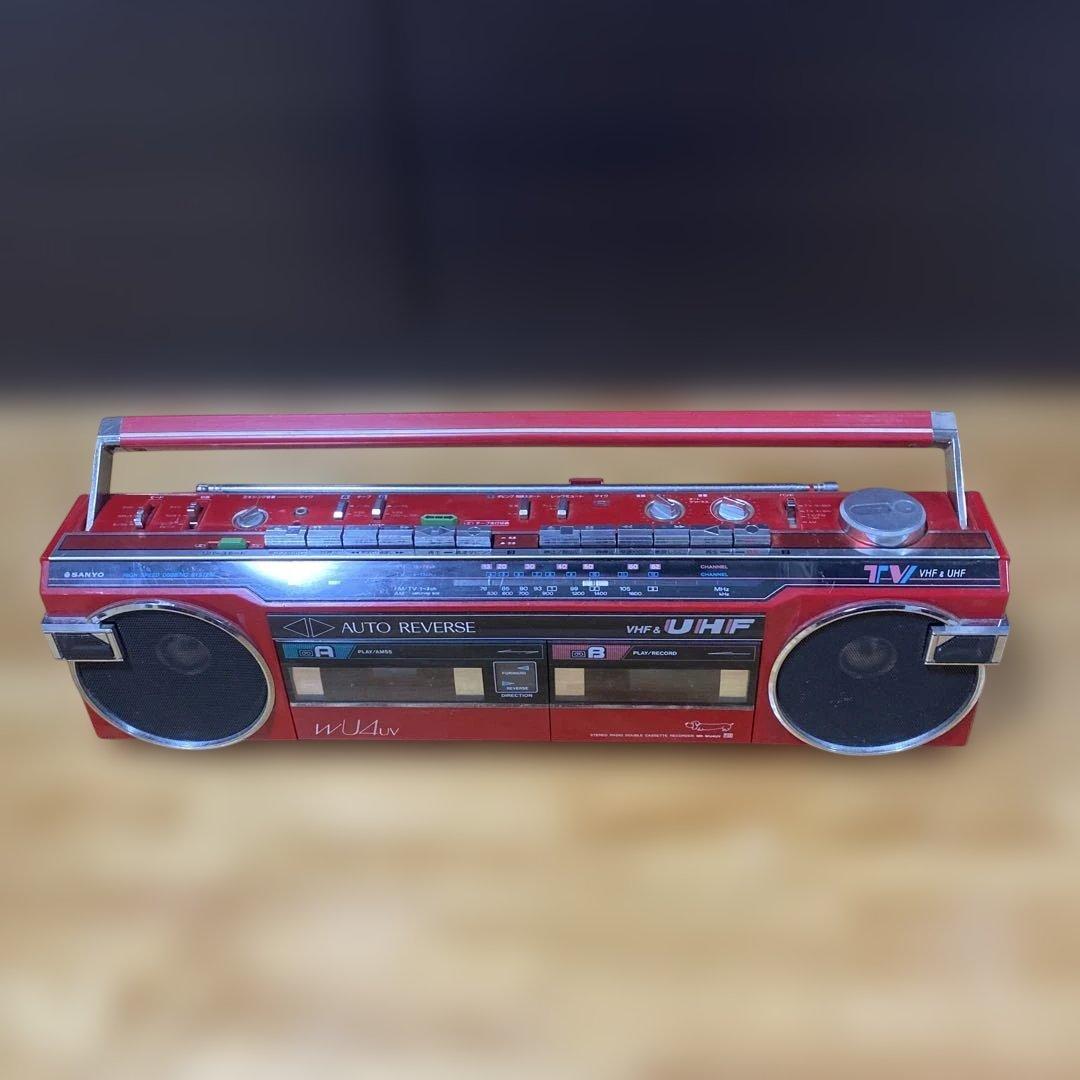 【送料無料】懐かしのダブルカセットプレーヤー サンヨー コンセント付 昭和レトロ