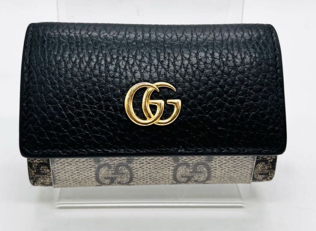 【美品】GUCCI グッチ　キーケース　6連　GG マーモント　ブラック