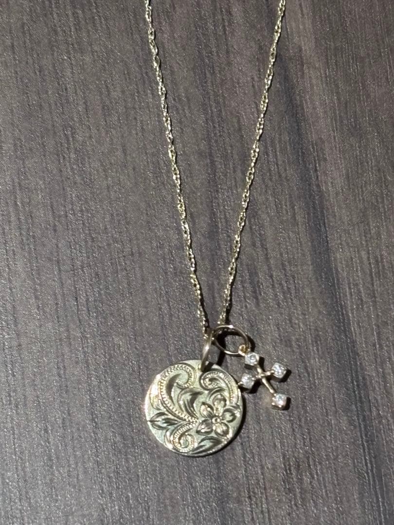 k10ネックレス　アロハマナ　クロス　プレート　ハワイアン　3点セット