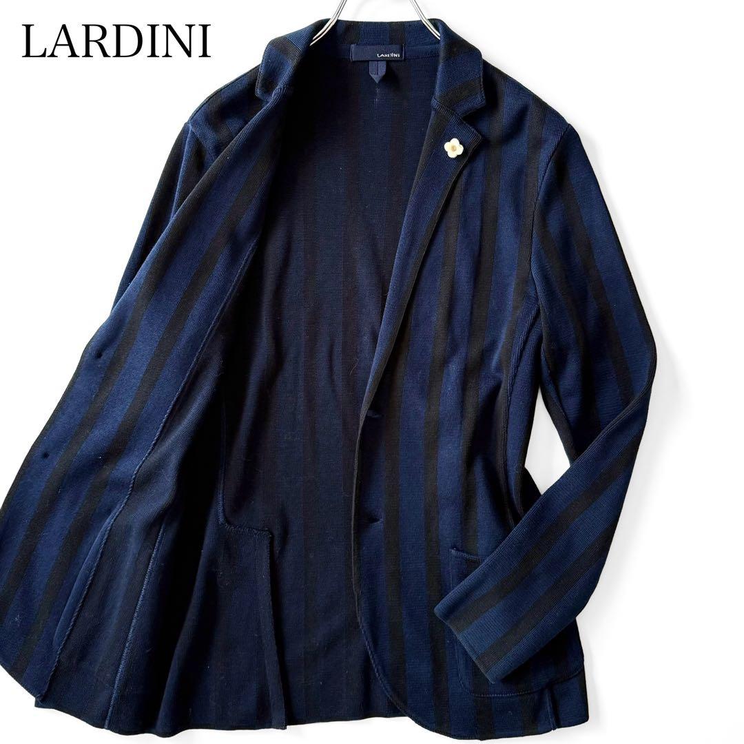 希少XXS LARDINI ニットジャケット アンコン ストライプ ブルー系
