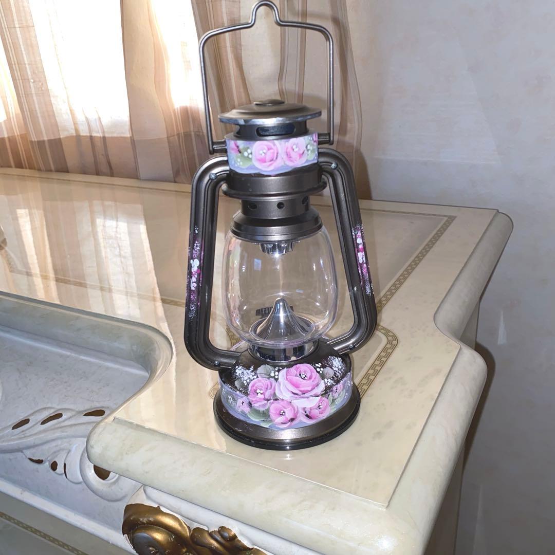 長傘　ランタン　薔薇　手描き　トールペイント