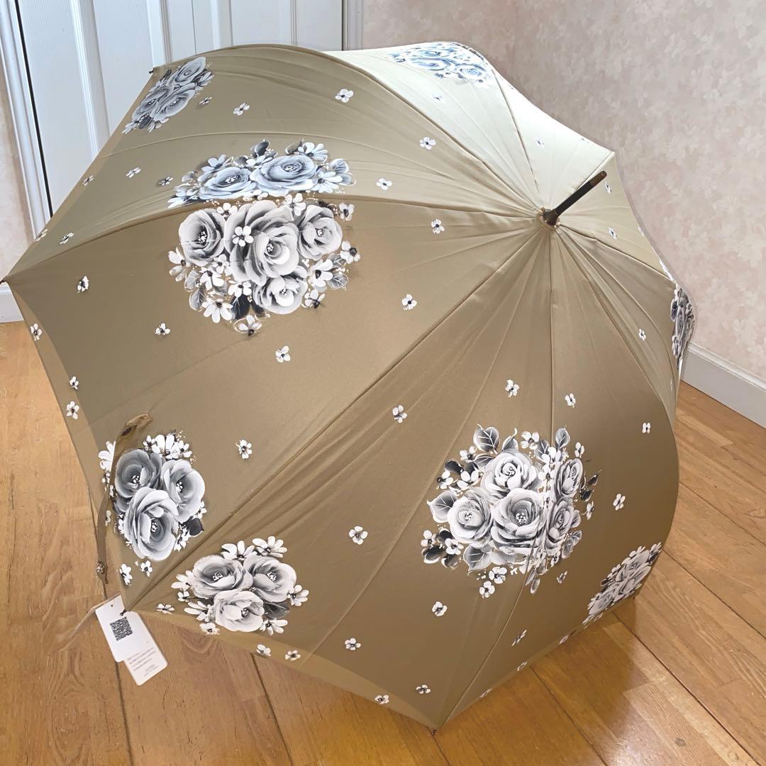 長傘　ランタン　薔薇　手描き　トールペイント