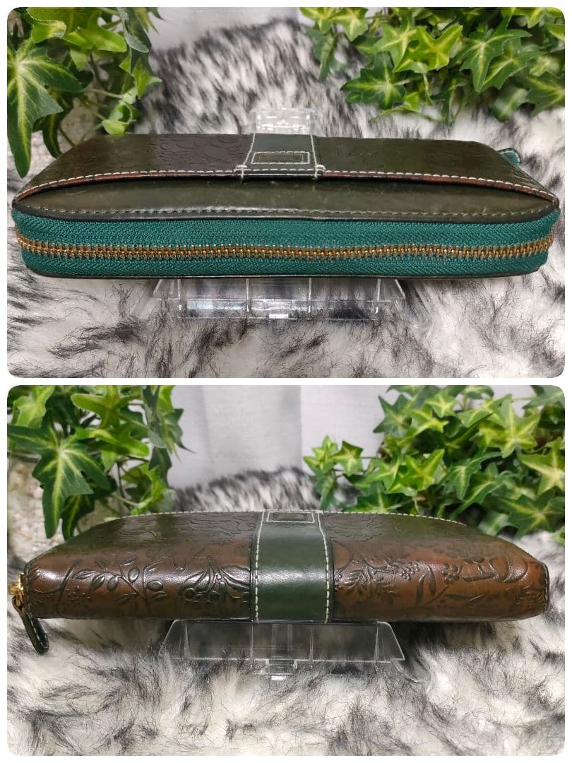 Dakota 長財布 グリーン ラウンド 花柄 ダコタ 財布 緑 総柄 ミモザ革