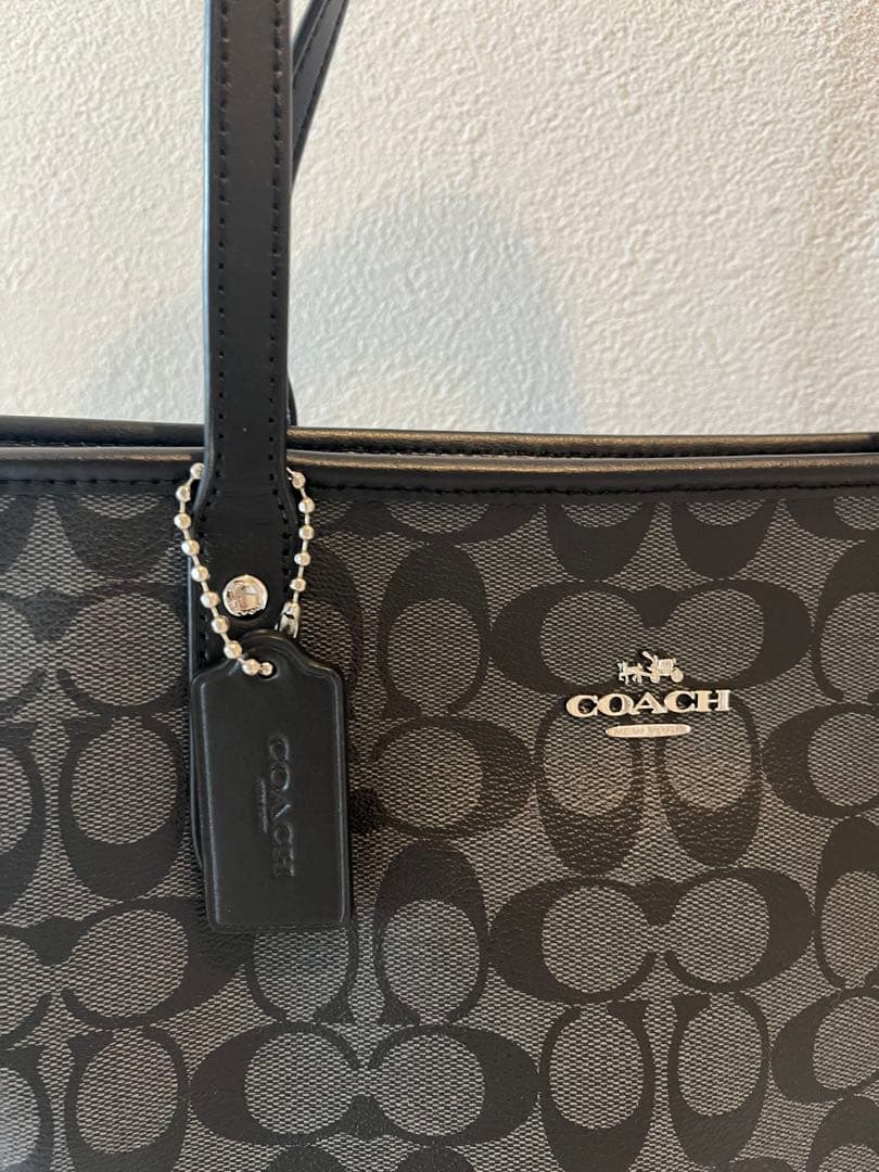 COACH コーチ バッグ ブラック シグネチャー柄 レザー