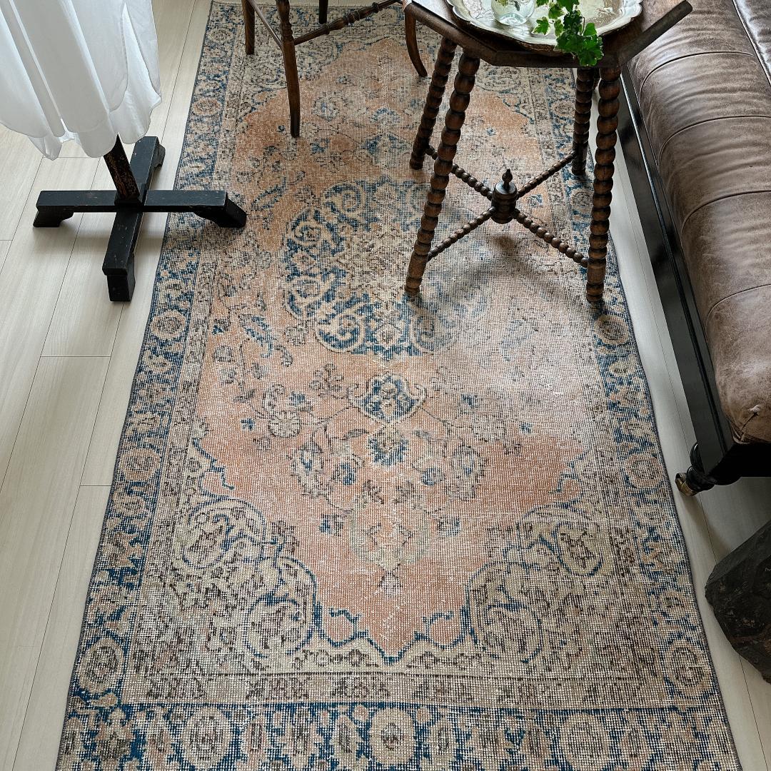 トルコヴィンテージラグ A43 オレンジ キャメル ネイビー ブルー グリーン