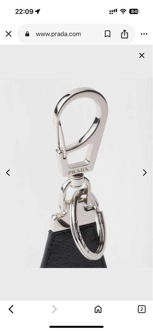 PRADA ブラックレザー キーホルダー サフィアーノレザー キーチェーン