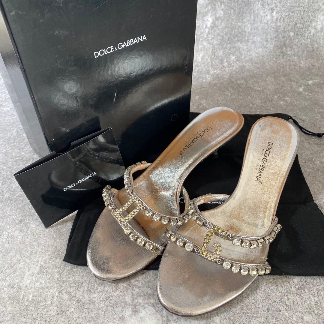 ドルチェアンドガッバーナ　ハイヒール　ビジュークリスタル　ミュール　シルバー