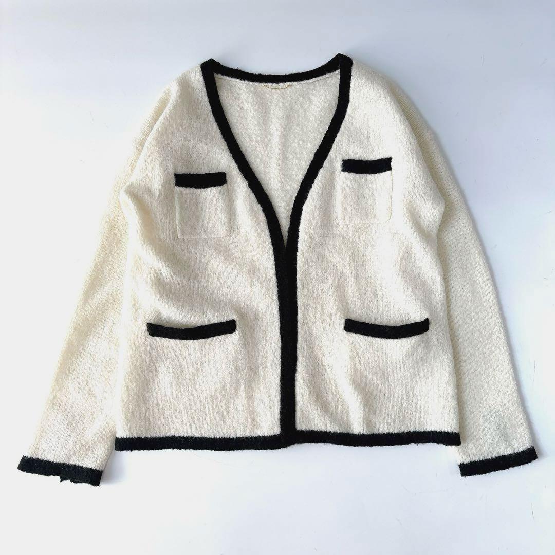 美品⁑ドゥーズィエムクラス　ウールカシミヤバイカラーニットカーディガン　ホワイト