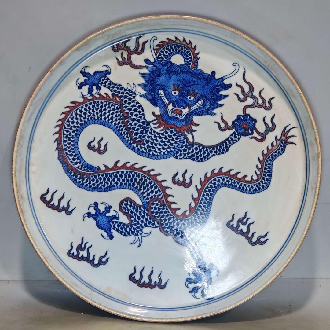 旧家蔵出　時代物　置物　清国時代　大型　青花瓷 お皿