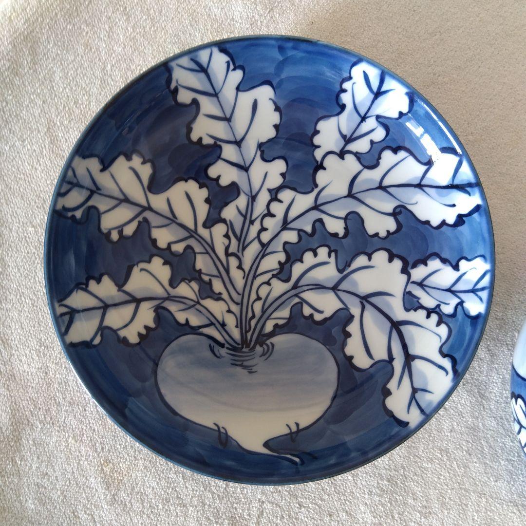 館林源右衛門作　染付根菜図組皿　二客揃