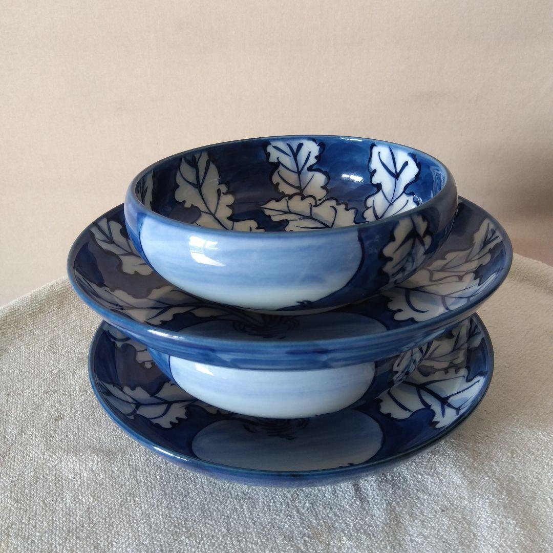 館林源右衛門作　染付根菜図組皿　二客揃