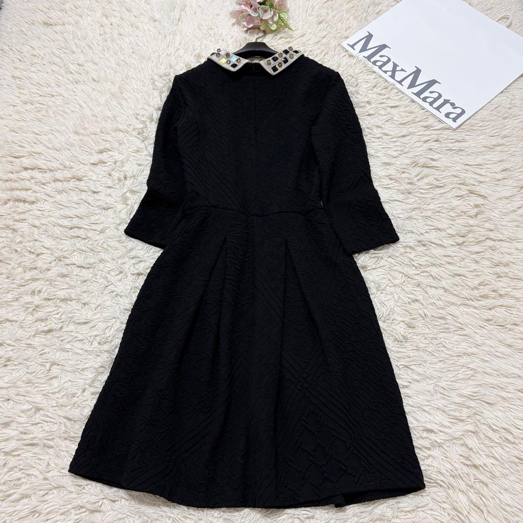 美品✨Max&Co 2wayビジュー襟ジャガードワンピース　Aライン　黒　M