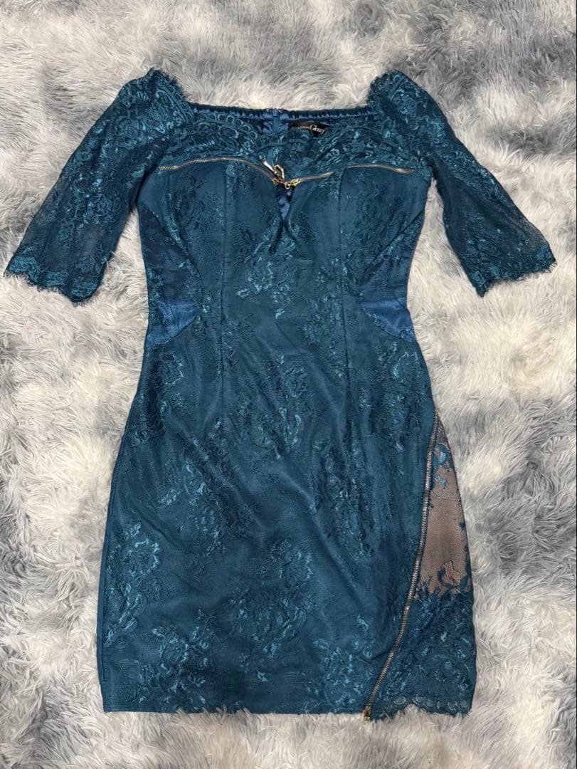 Robe de Fleurs Glossy ティールブルー ミニドレス M