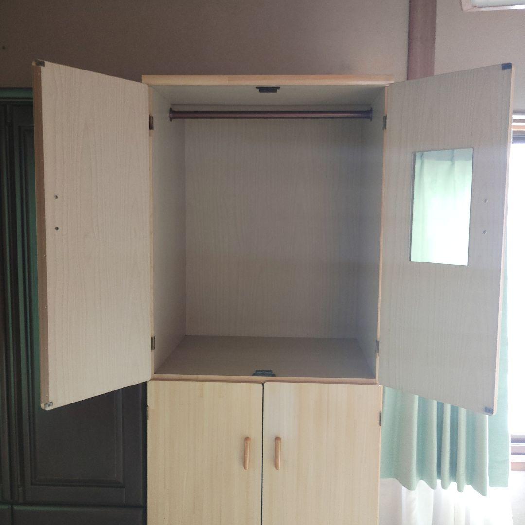 衣類収納ケース ライトベージュ ハンガーバー付き