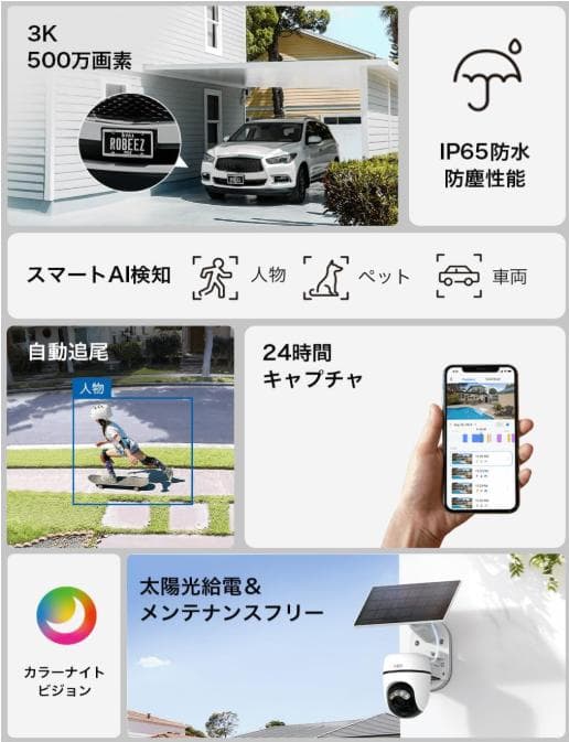 新品：Tapo防犯カメラ3K500万画素 ソーラー電源 配線工事不要 C630