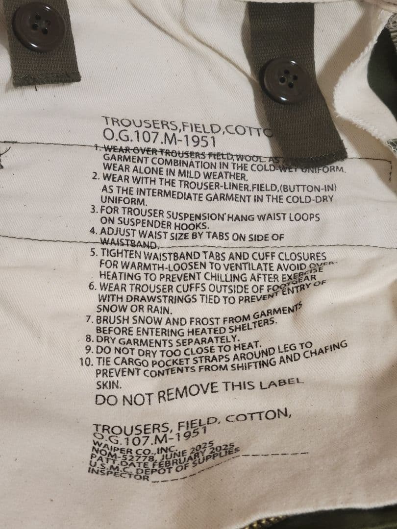 WAIPER.inc 米軍 M51 フィールドカーゴパンツ USMC 米海兵隊