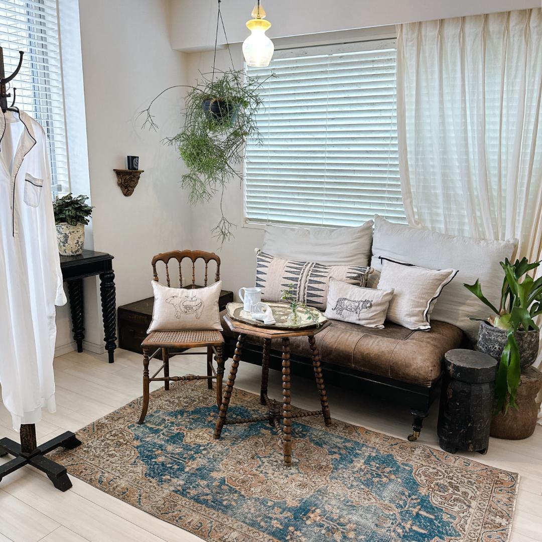 トルコ ヴィンテージラグ A119 レア ネイビー アプリコット ベージュ