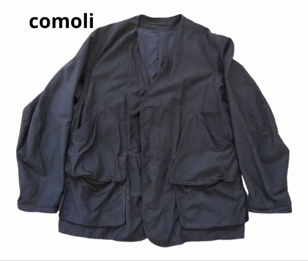 comoli コットンサテン ハンティングジャケット コモリ ブラック