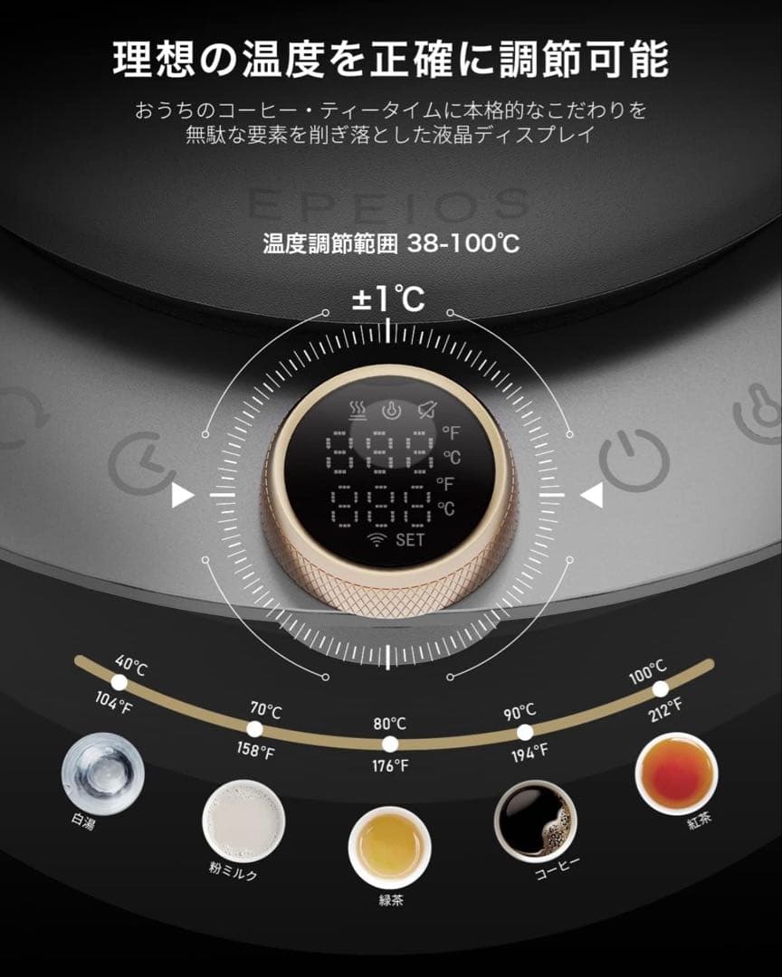 未使用★EPEIOS 電気ケトル HummingBird 温度調節/タイマー付