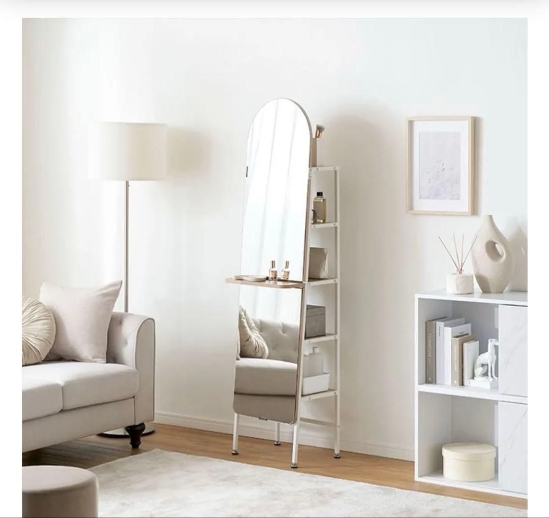LOWYA オーバルスタンドミラー 棚付き
