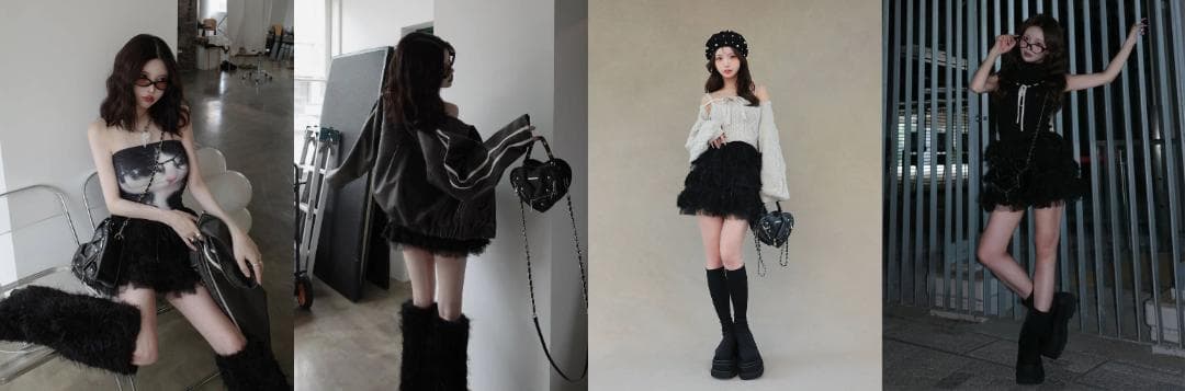 ダーリッチ darich ミックスレースフリルミニスカート ブラック FL