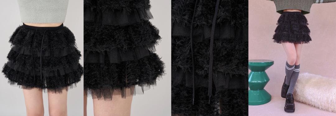 ダーリッチ darich ミックスレースフリルミニスカート ブラック FL