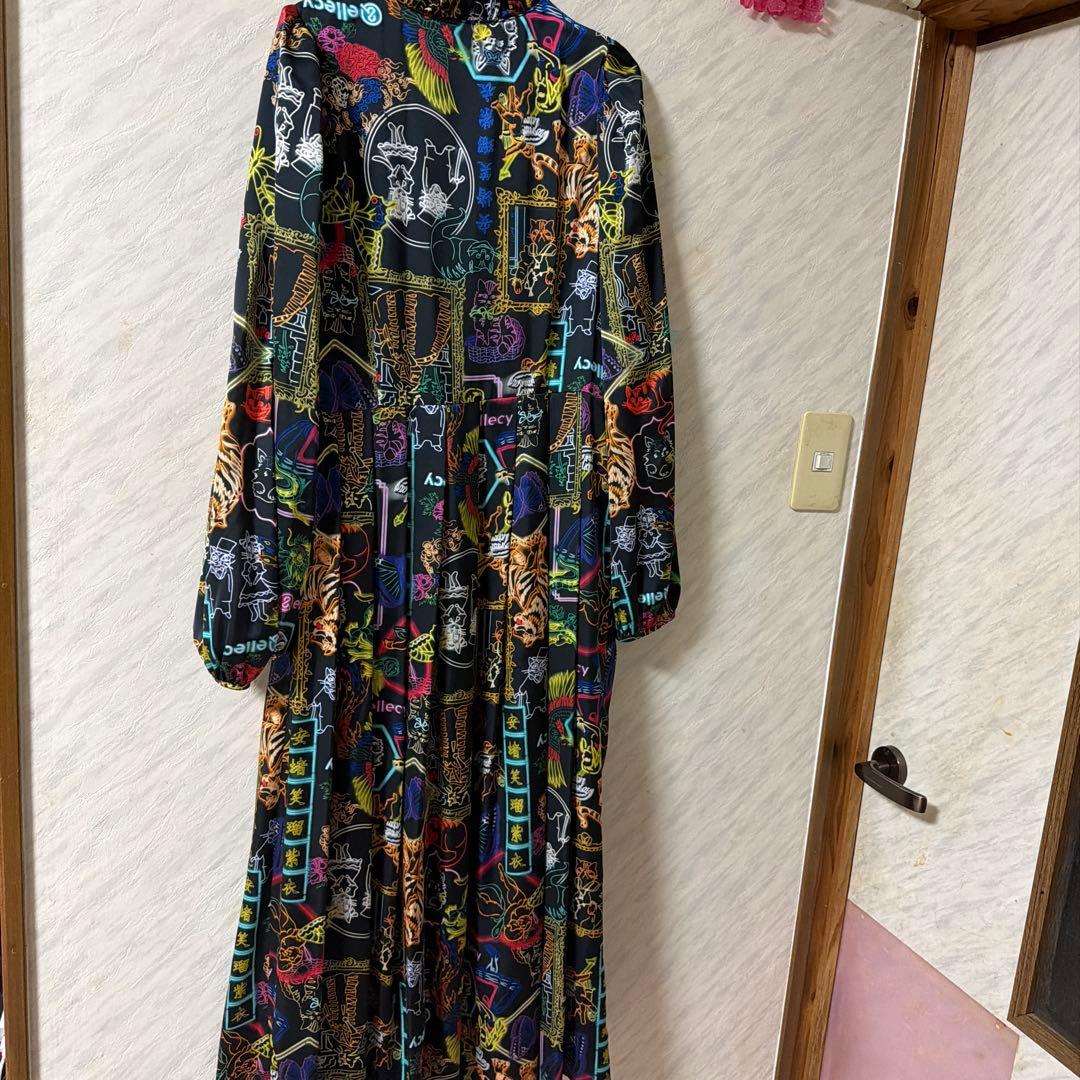 &ellecy　猫　ネオン　ワンピースM　アンドエルシー　中華風