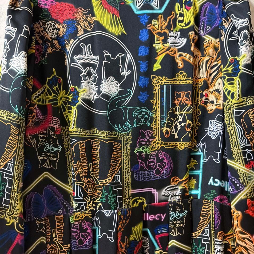 &ellecy　猫　ネオン　ワンピースM　アンドエルシー　中華風