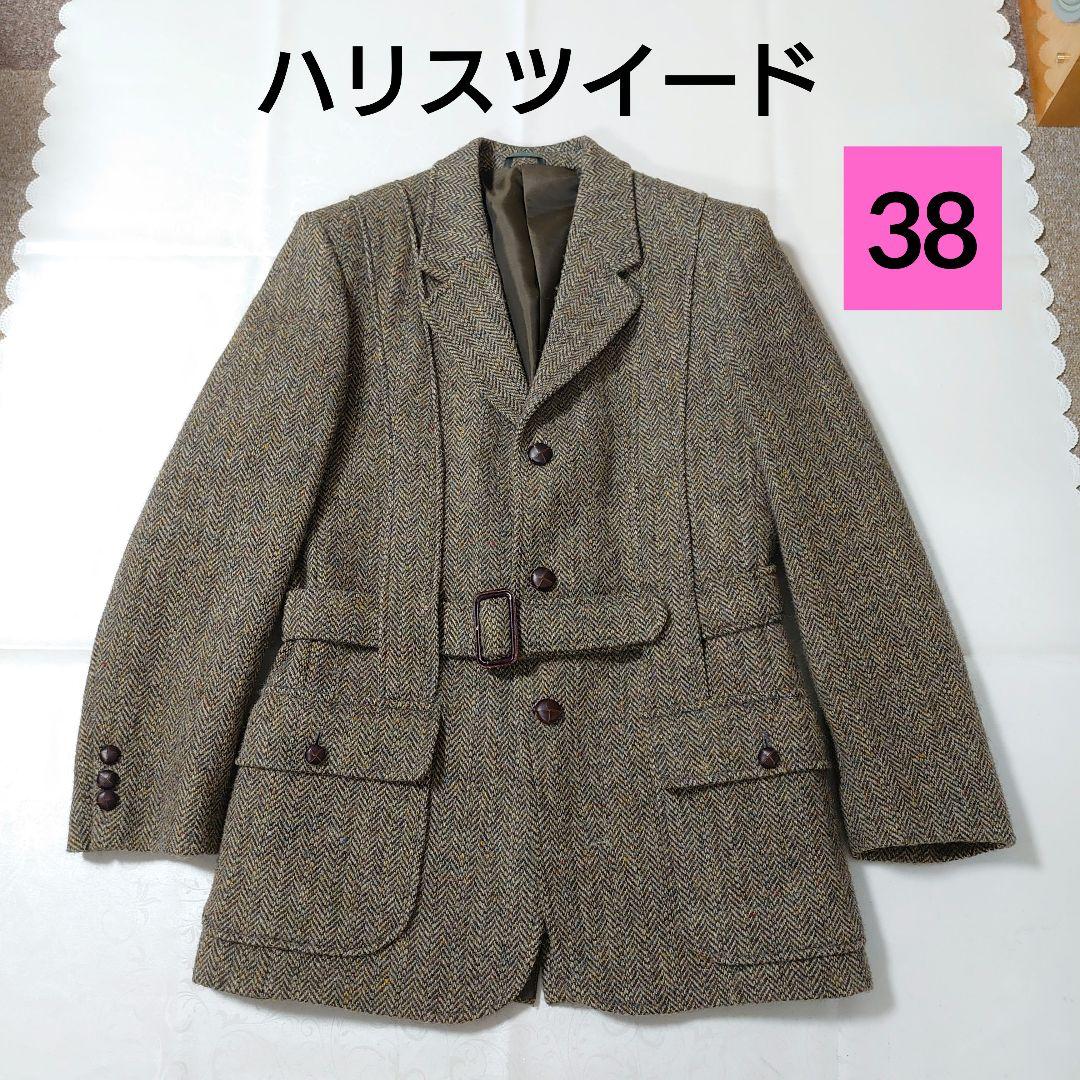 ハリスツイード テーラードジャケット ヘリンボーン くるみボタン 38