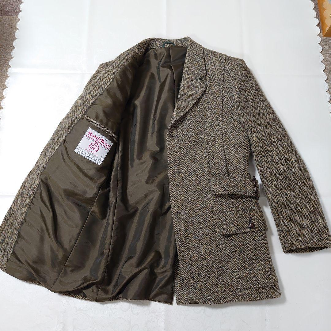 ハリスツイード テーラードジャケット ヘリンボーン くるみボタン 38
