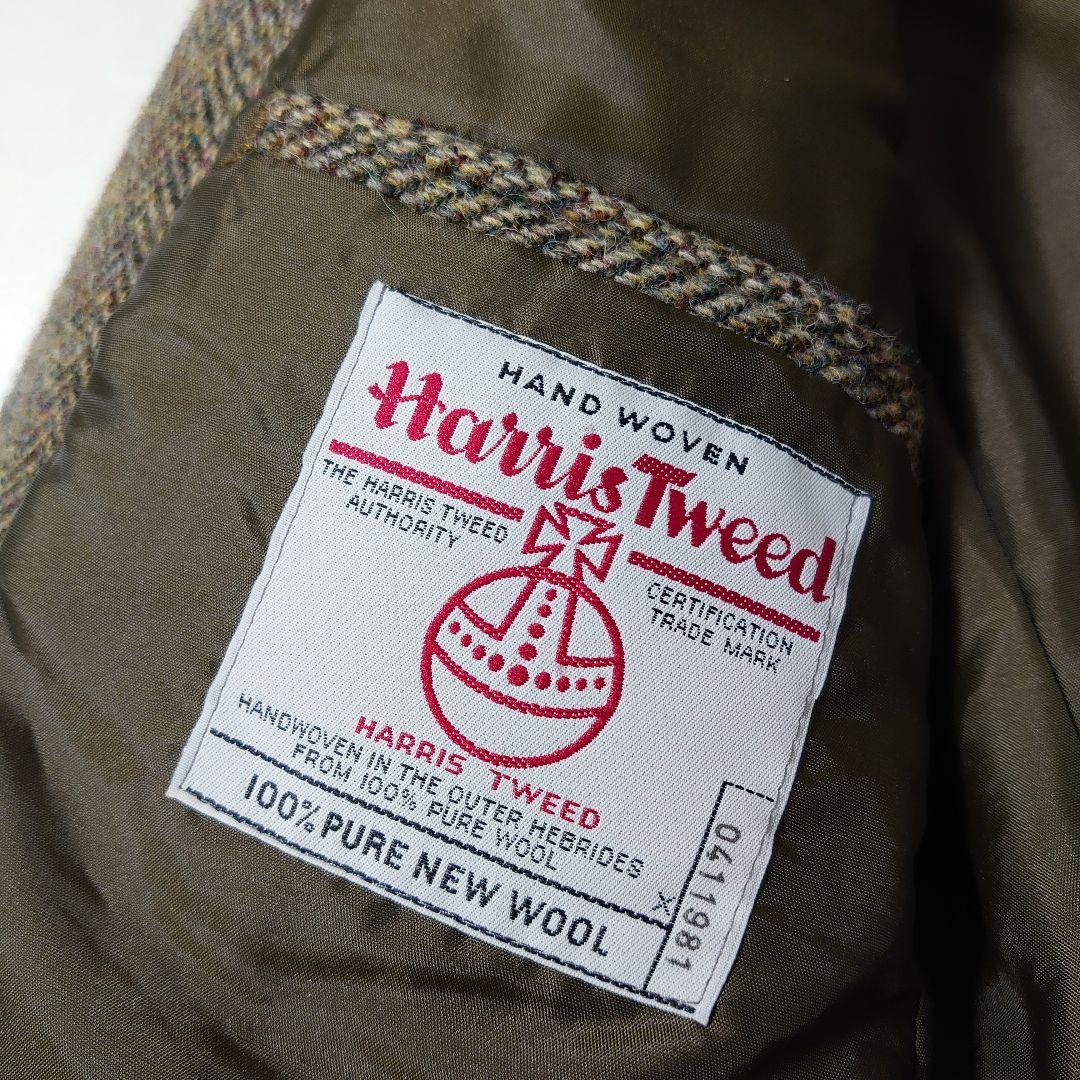 ハリスツイード テーラードジャケット ヘリンボーン くるみボタン 38