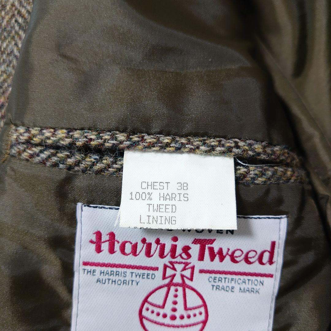 ハリスツイード テーラードジャケット ヘリンボーン くるみボタン 38