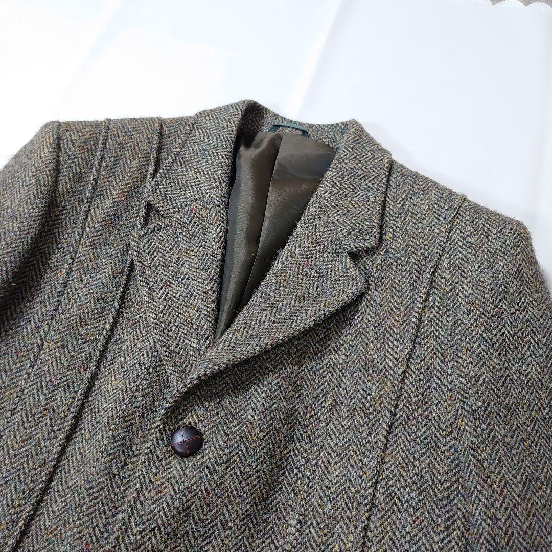 ハリスツイード テーラードジャケット ヘリンボーン くるみボタン 38