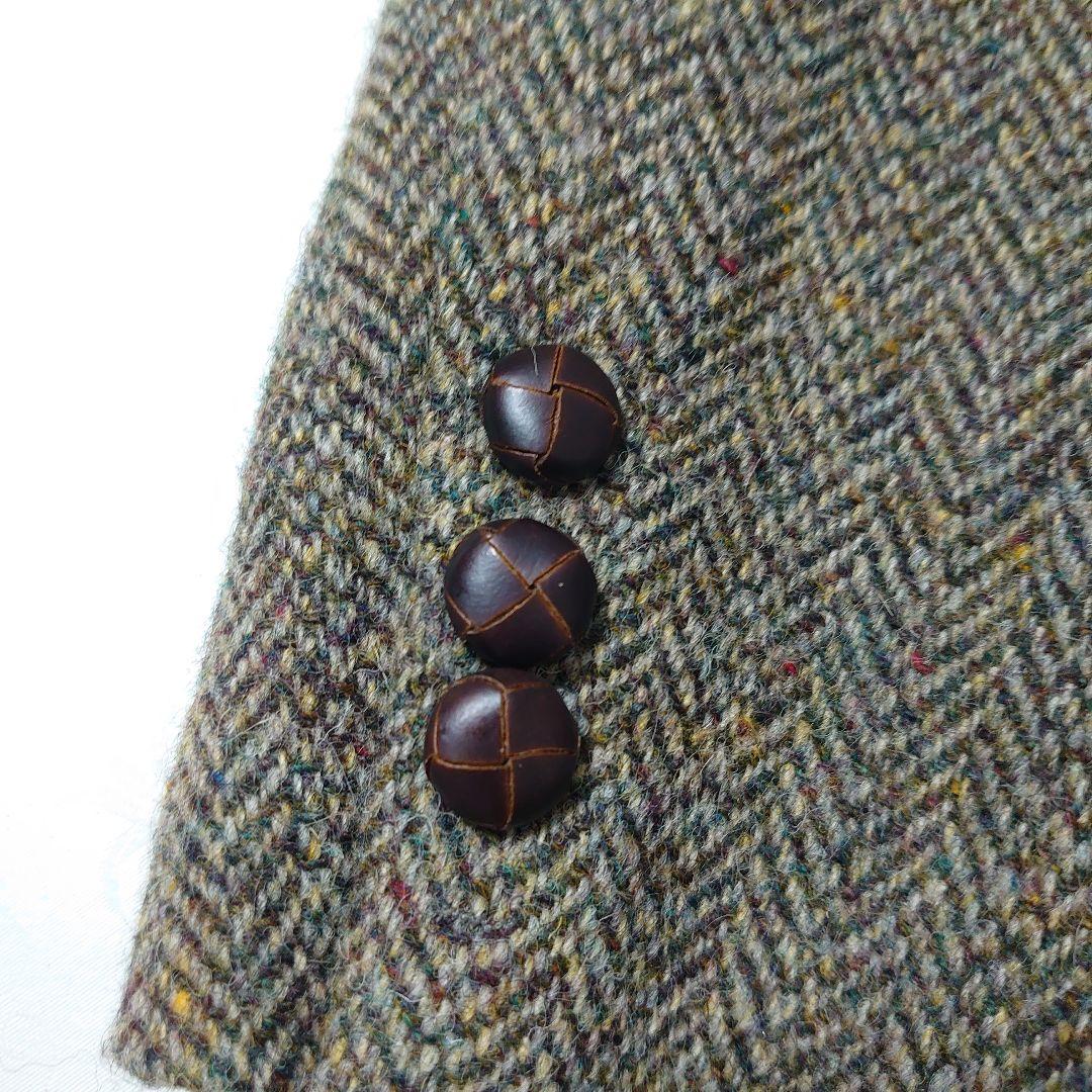 ハリスツイード テーラードジャケット ヘリンボーン くるみボタン 38